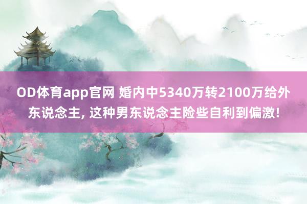 OD体育app官网 婚内中5340万转2100万给外东说念主， 这种男东说念主险些自利到偏激!