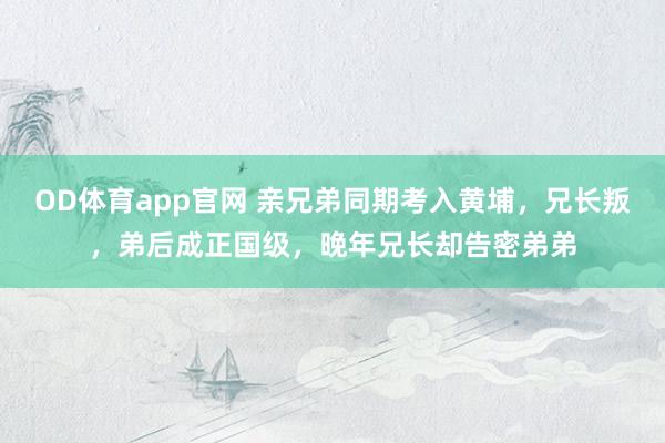 OD体育app官网 亲兄弟同期考入黄埔，兄长叛，弟后成正国级，晚年兄长却告密弟弟