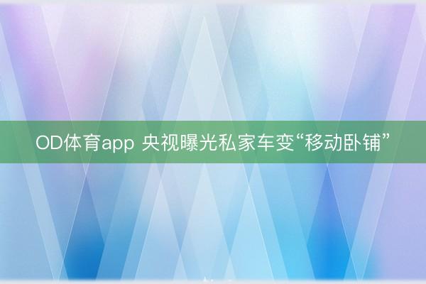 OD体育app 央视曝光私家车变“移动卧铺”